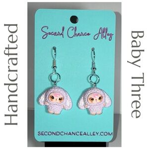 Baby Three Earrings – Handcrafted Whimsy in Baby Blue